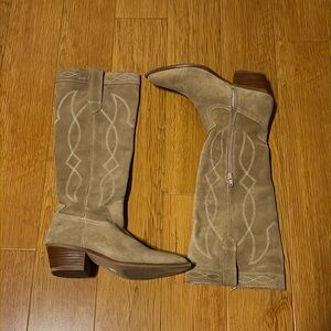 Steve Madden Suede Beige Leather Knee High Cowboy boots